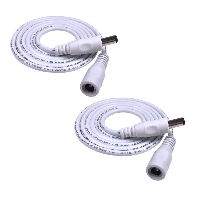 HUALAND 2PCS 3.28 ft White 5.5mm x 2.1mm DC Plug Extension Cable for Power Adapter, 12v dc Extension 5.5mm x 2.1mm Extension 22AWG - Image 1